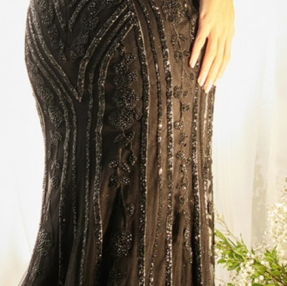 Strapless crystal studded embellished fitted sexy cut out long dress, blue,black - Picture 8 of 11